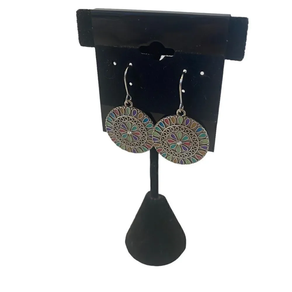Southwest Style Multi-Colored Silver Toned Disc Earrings.